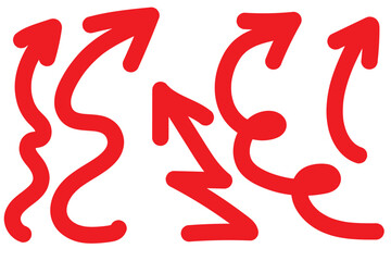 Set of black hand drawn arrows isolated on white. Vector illustration. Hand drawn doodle sketch style. Decoration for web design