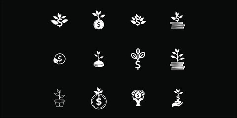 Set of Dollar sprout, Funding logo, Growing money symbol vector illustration