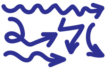 Set of black hand drawn arrows isolated on white. Vector illustration. Hand drawn doodle sketch style. Decoration for web design