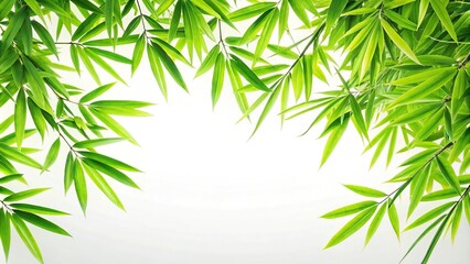 Obraz premium Green leaves and bamboo branch on white background