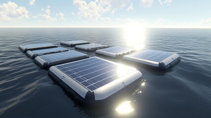 Fototapeta premium Floating Solar Panel Farm on Calm Water