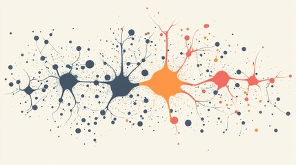 A colorful painting of neurons with different colors and sizes