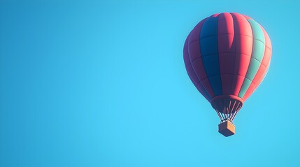 Naklejka premium Colorful Hot Air Balloon Floating Majestically in Bright Blue Sky with Wispy Clouds on a Scenic Tranquil Day