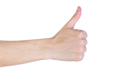 Hand of client show thumb up isolated on white background