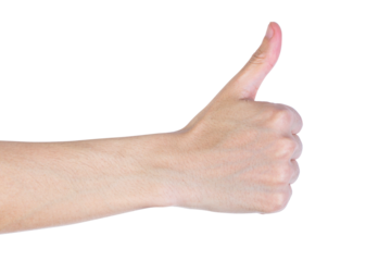 Hand of client show thumb up isolated on white background