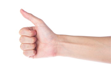 Hand of client show thumb up isolated on white background