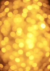 Obraz premium Golden Christmas background with abstract bokeh effect. Blurred glittering lights and sparkles create a luxurious atmosphere. Magical festive background with space for text, perfect for greeting cards