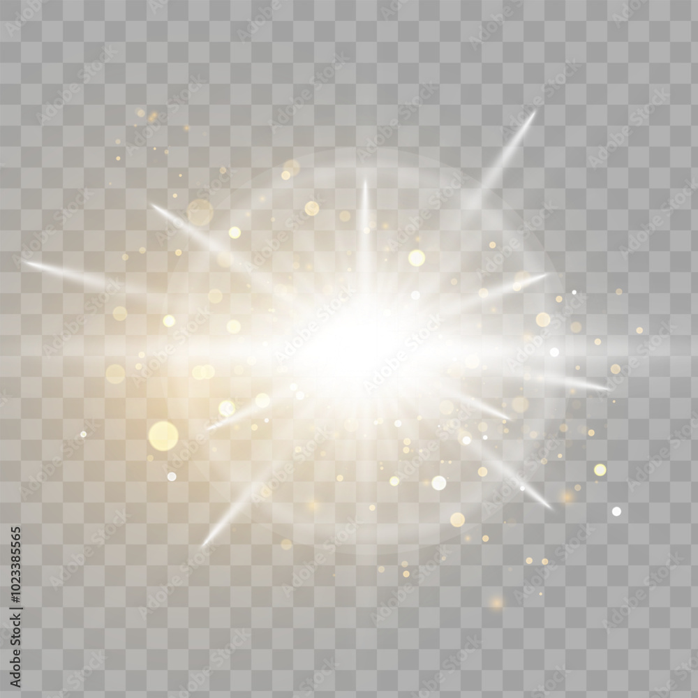 Poster white glowing light explodes on a transparent background. bright star. transparent shining sun, brig