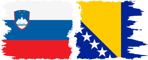 Bosnia and Herzegovina and Slovenia grunge flags connection, vector