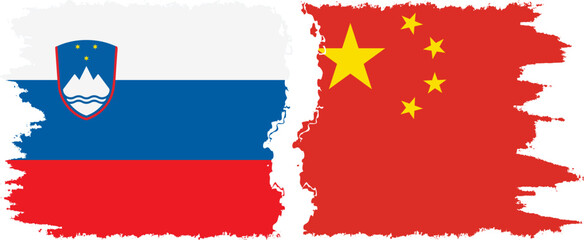 China and Slovenia grunge flags connection, vector