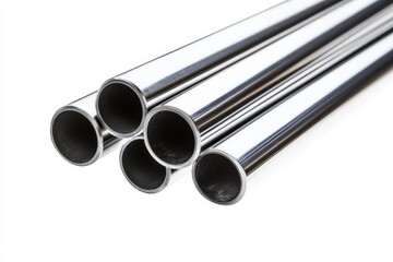 Fototapeta premium Metal Rod Isolated on White Background. Chrome Steel Bar for Engineering Projects