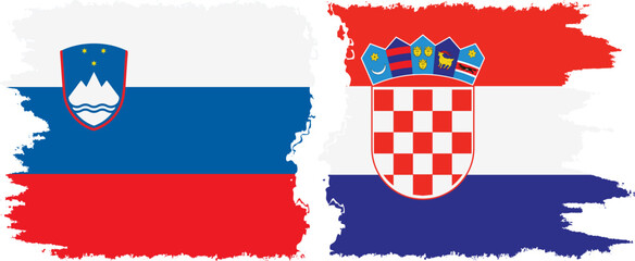 Croatia and Slovenia grunge flags connection, vector