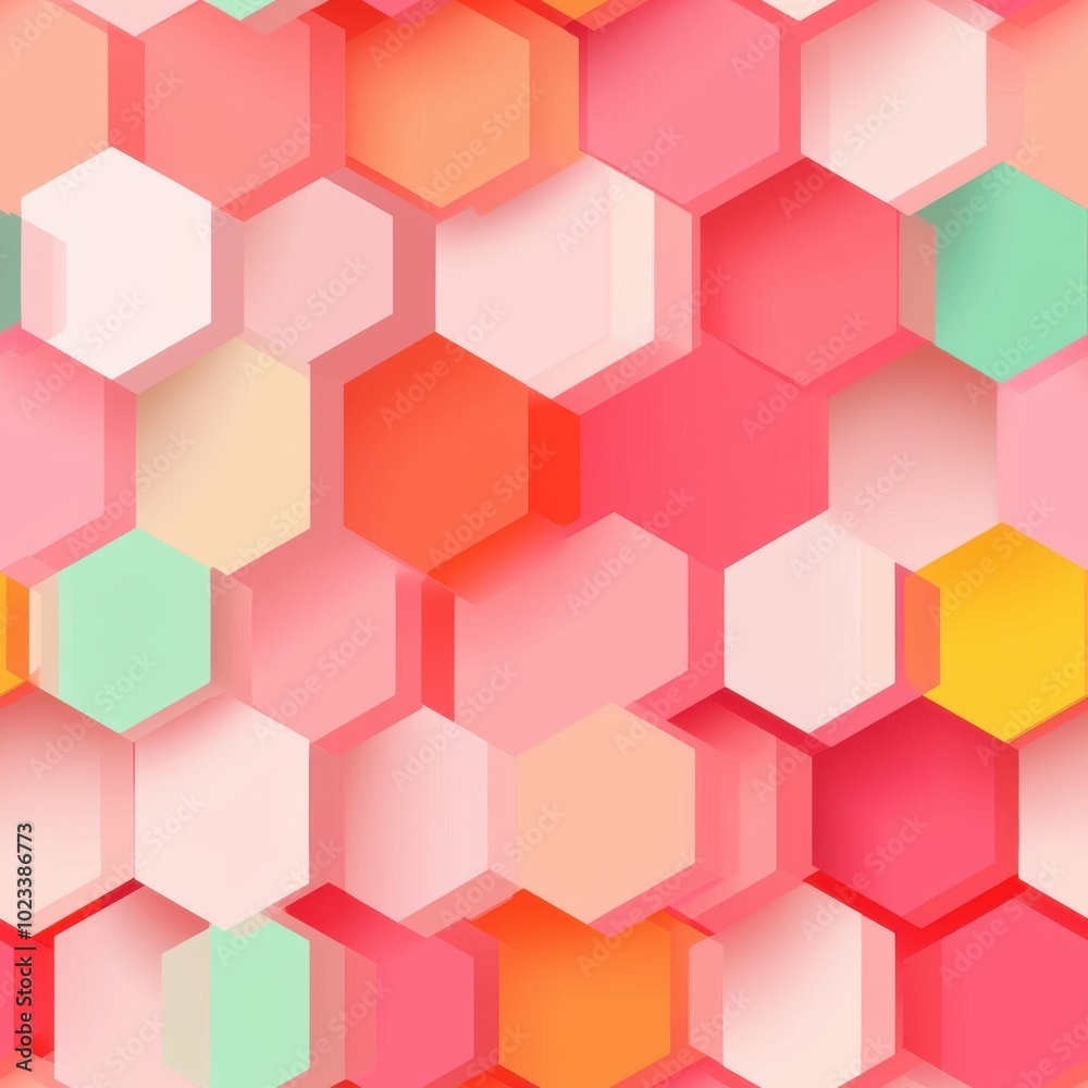 Poster minimal futuristic hexagon pattern in soft colors, seamless pattern