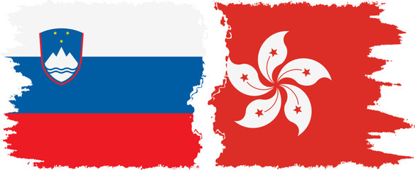 Hong Kong and Slovenia grunge flags connection, vector