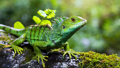 Fototapeta premium green lizard on a branch