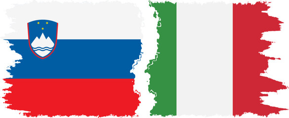 Italy and Slovenia grunge flags connection, vector