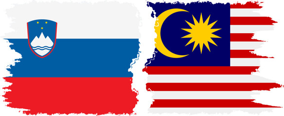 Malaysia and Slovenia grunge flags connection, vector