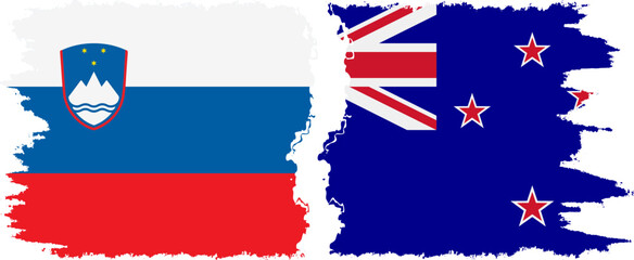 New Zealand and Slovenia grunge flags connection, vector