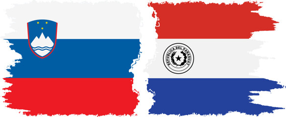 Paraguay and Slovenia grunge flags connection, vector