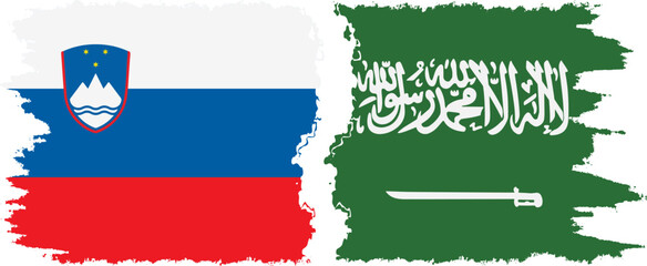Saudi Arabia and Slovenia grunge flags connection, vector