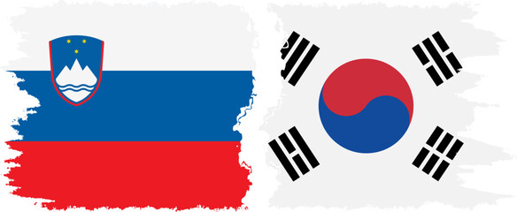 South Korea and Slovenia grunge flags connection, vector