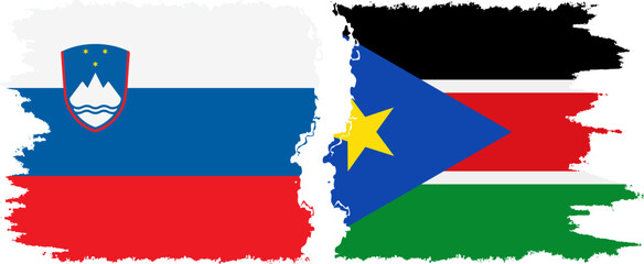 South Sudan and Slovenia grunge flags connection, vector