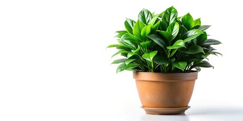 Obraz premium Green potted plant with lush foliage isolated on white background