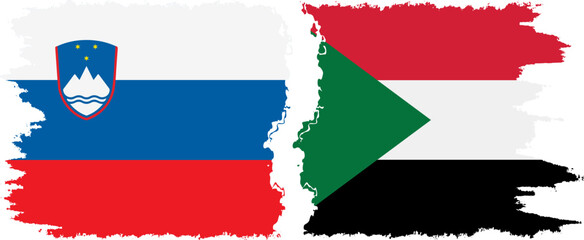 Sudan and Slovenia grunge flags connection, vector