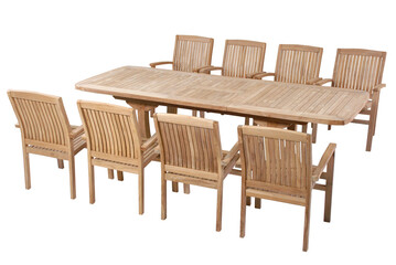 Teak garden furniture isolated in white background