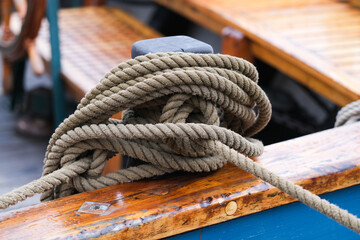 Fototapeta premium Ropes on an old sailing ship