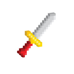 Isometric 3d sword pixel art icon vector 8 bit game