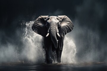Obraz premium Elephant playing in water fall wildlife animal mammal.