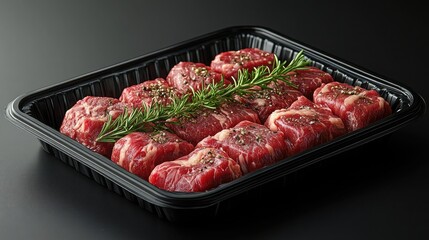 Packaging Mockup of Plastic Beef Tray with Black and White Label Design