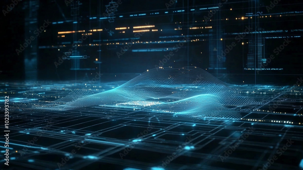Poster An abstract technology background, a digital background, and a 3D rendering of the network connection structure.