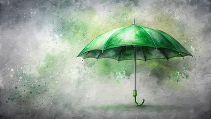 Green umbrella in watercolor style on gray background Forced Perspective