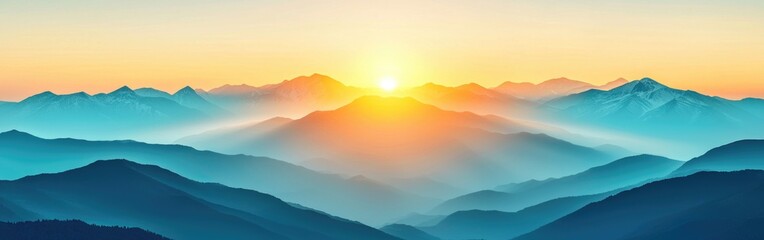 Majestic sunrise illuminating winter mountains under a clear blue sky at dawn