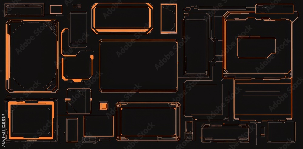 Poster the cyber punk digital techno frame set has windows, panels, information blocks, and frames with tex