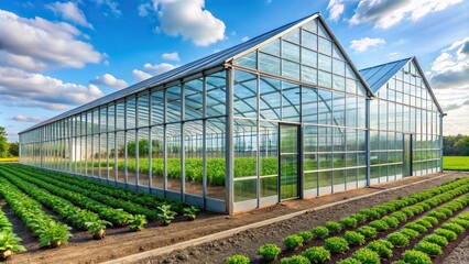 Greenhouse with asymmetric design growing crops in row