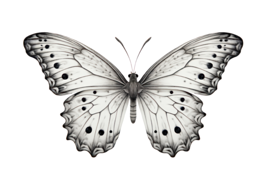 Elegant butterfly blending into a white background, its wings mimicking the surrounding textures