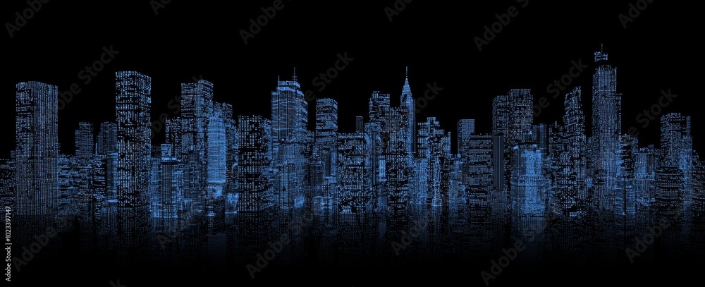 Leinwandbilder a futuristic digital mart showing a 3d architecture building with iot (internet of things) and secur