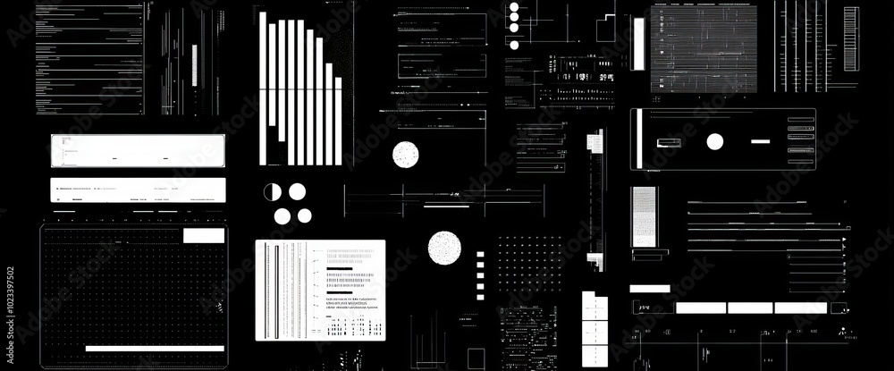Poster set of futuristic hud elements featuring arrows, callouts, headers, pointers, borders, info fields, 
