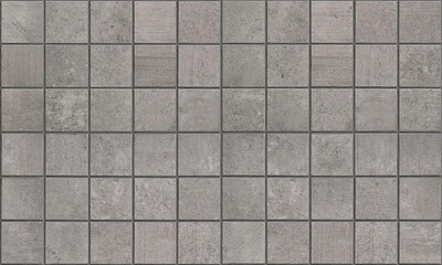 Seamless tiles texture. Small grey porcelain stoneware tiles for bathroom or kitchen. Usable for architectural rendering or as background.