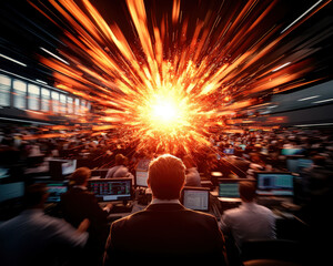 Dynamic market scene with explosive growth.