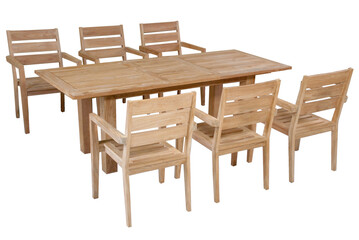 Teak garden furniture, Chairs and table set isolated in white background