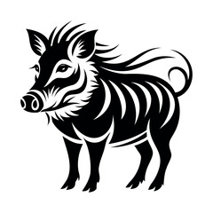 Fototapeta premium icon, logo, symbol, silhouette of a warthog boar, in black color on a white background, outline drawing