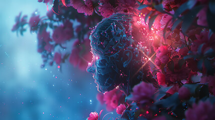 Explore the delicate balance of emotions in a digital rendering, combining CG 3D rendering with elements of pixel art to convey the essence of Scifi nanotechnology meeting romantic tragedy