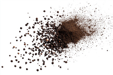 Ground peppercorn pile black pepper scattered spicy 