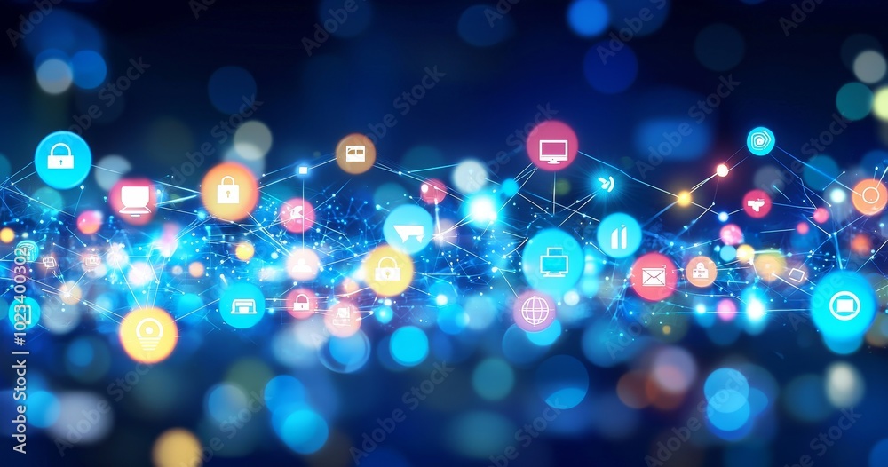 Poster background of blurred city abstract lights with document management system concept