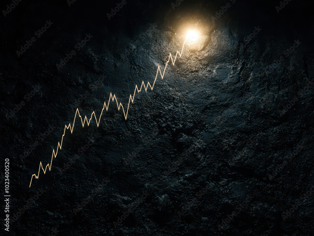 Poster graph line showing upward trend against dark background
