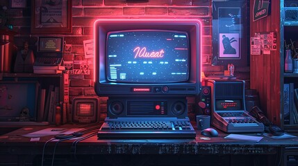 Obraz premium Retro y2k page, computer window interface. Vector pc desktop. Blue, rave screen background in old 2000s aesthetic style with loading bar, program error, e-mail, puzzle game, player, login and password